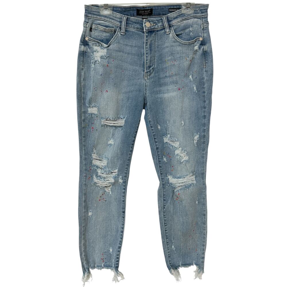 Judy Blue Jeans Boyfriend Fit Light Blue Pink Paint Splatter Denim Women's 11/30